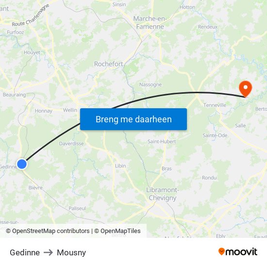 Gedinne to Mousny map