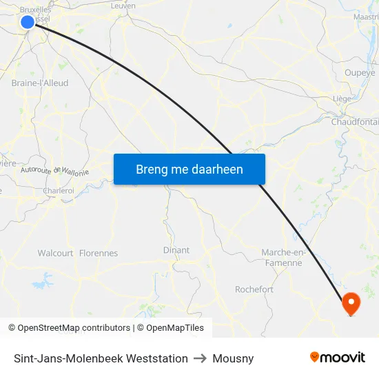 Sint-Jans-Molenbeek Weststation to Mousny map