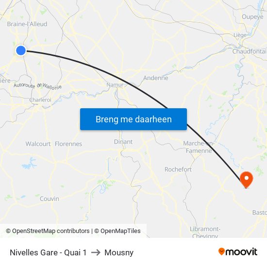 Nivelles Gare - Quai 1 to Mousny map