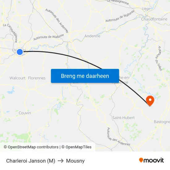Charleroi Janson (M) to Mousny map