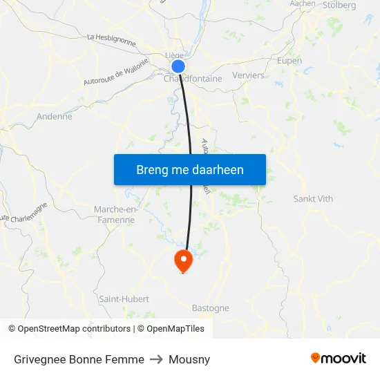 Grivegnee Bonne Femme to Mousny map