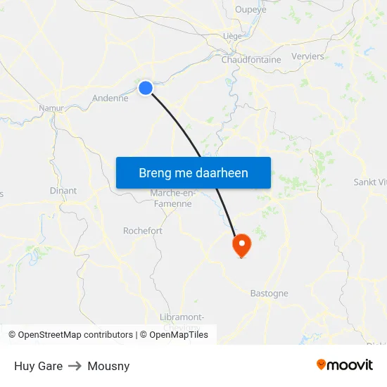Huy Gare to Mousny map