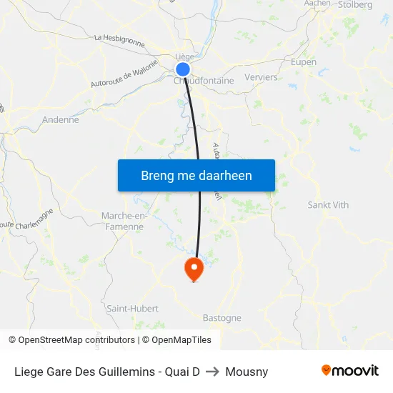 Liege Gare Des Guillemins - Quai D to Mousny map