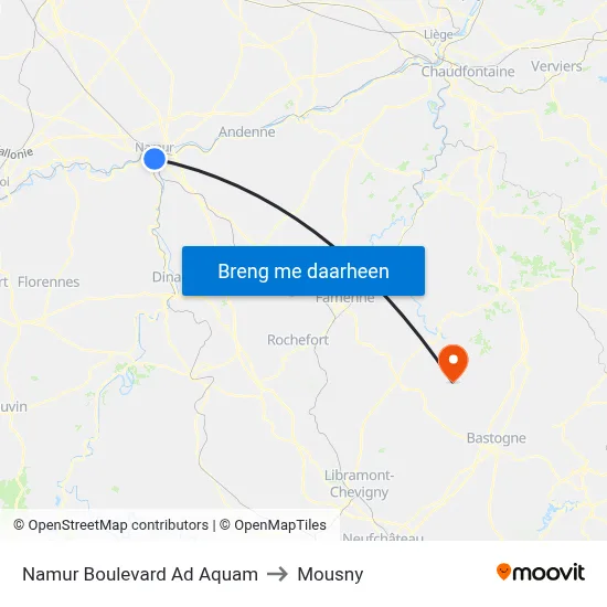 Namur Boulevard Ad Aquam to Mousny map