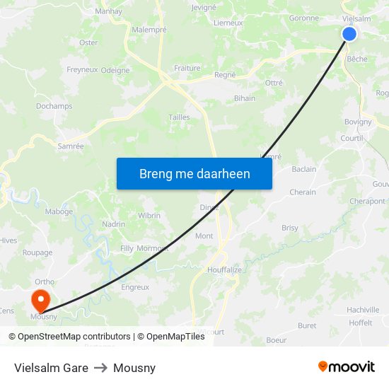 Vielsalm Gare to Mousny map