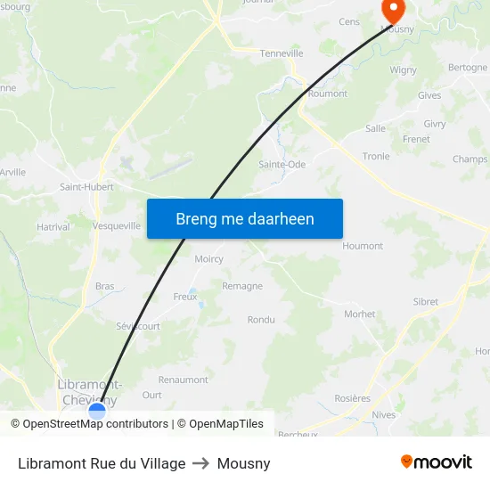 Libramont Rue du Village to Mousny map
