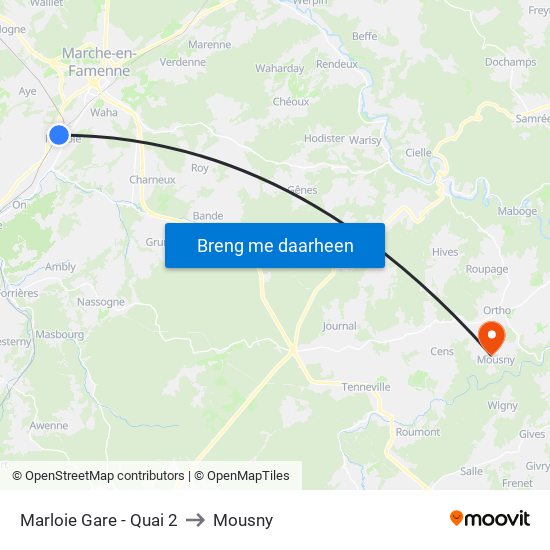 Marloie Gare - Quai 2 to Mousny map