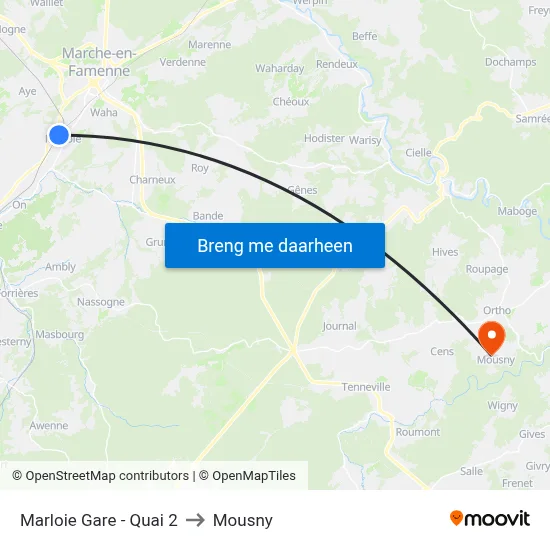 Marloie Gare - Quai 2 to Mousny map