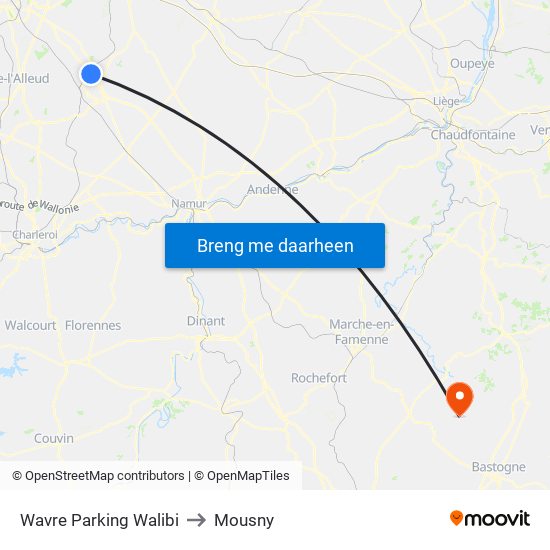 Wavre Parking Walibi to Mousny map