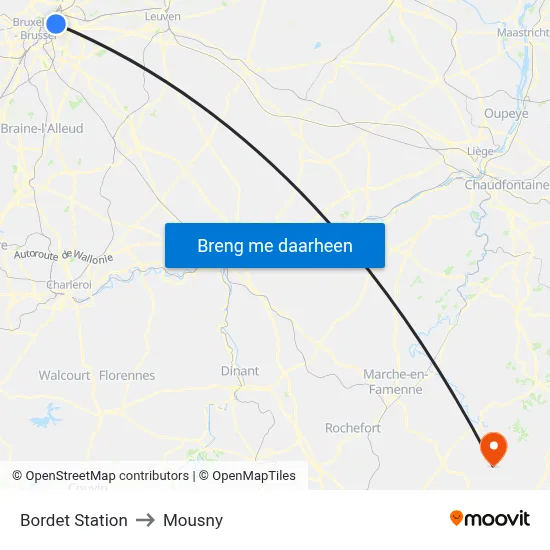 Bordet Station to Mousny map