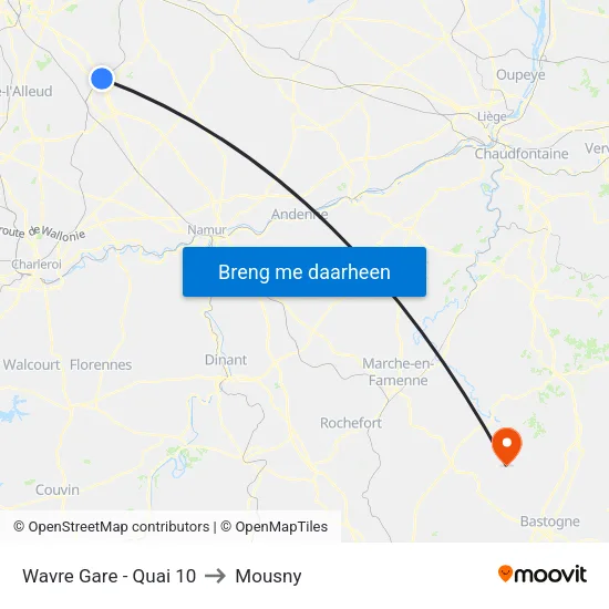 Wavre Gare - Quai 10 to Mousny map