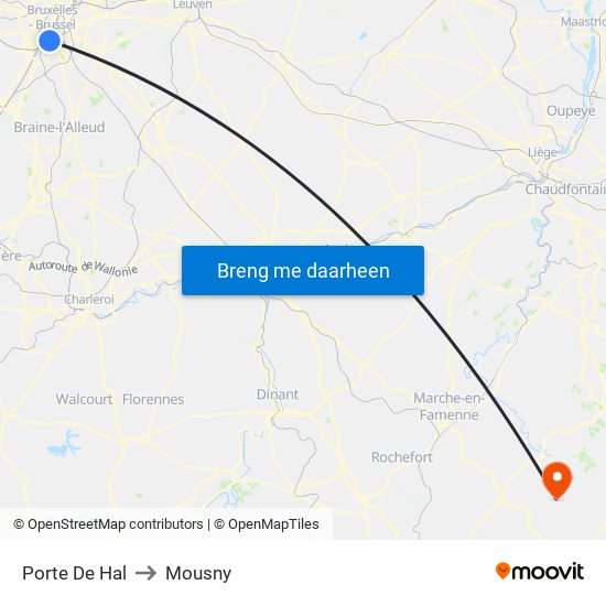 Porte De Hal to Mousny map