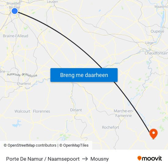 Porte De Namur / Naamsepoort to Mousny map