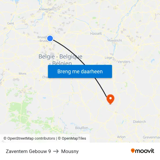 Zaventem Gebouw 9 to Mousny map