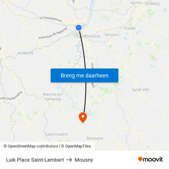 Luik Place Saint-Lambert to Mousny map