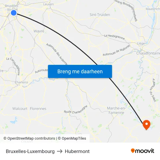 Bruxelles-Luxembourg to Hubermont map