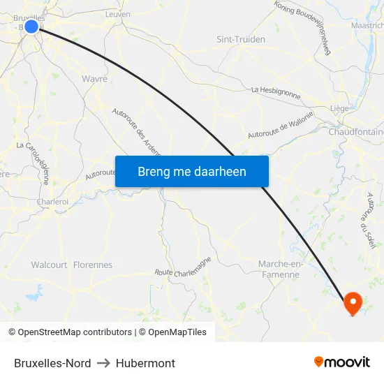 Bruxelles-Nord to Hubermont map