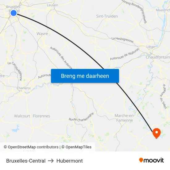 Bruxelles-Central to Hubermont map
