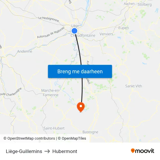 Liège-Guillemins to Hubermont map