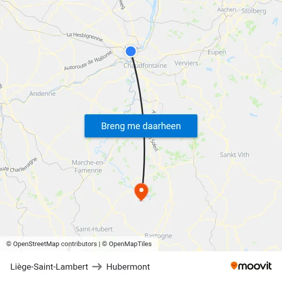 Liège-Saint-Lambert to Hubermont map