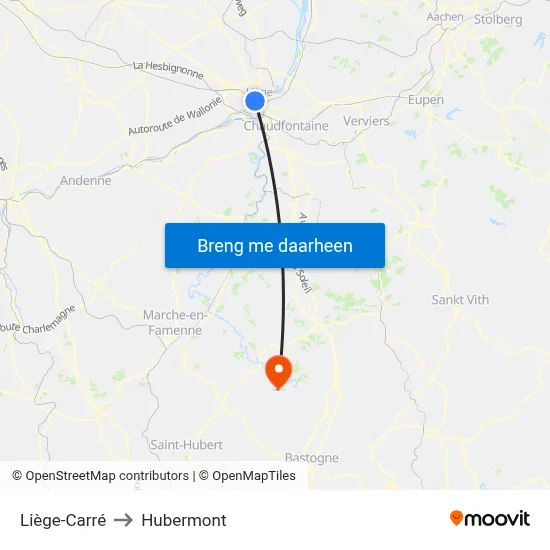 Liège-Carré to Hubermont map