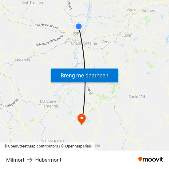 Milmort to Hubermont map