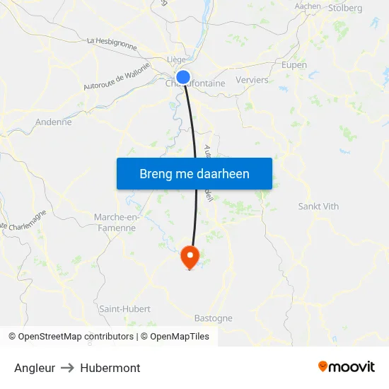 Angleur to Hubermont map