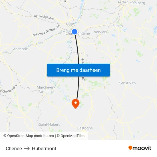 Chênée to Hubermont map