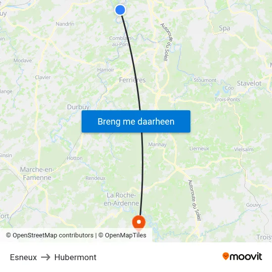 Esneux to Hubermont map