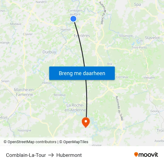Comblain-La-Tour to Hubermont map