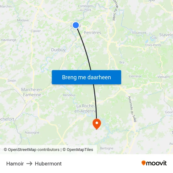 Hamoir to Hubermont map