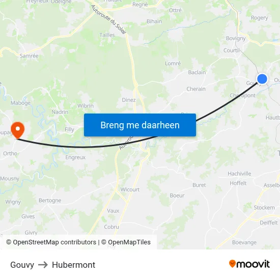 Gouvy to Hubermont map
