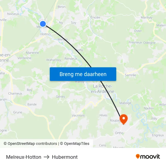 Melreux-Hotton to Hubermont map