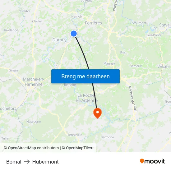 Bomal to Hubermont map