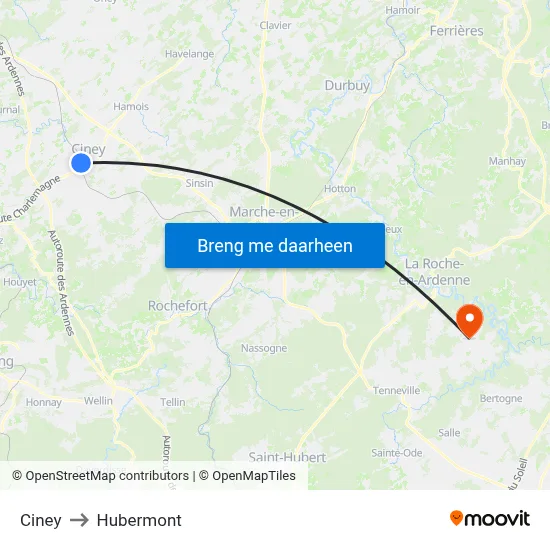 Ciney to Hubermont map