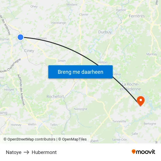 Natoye to Hubermont map