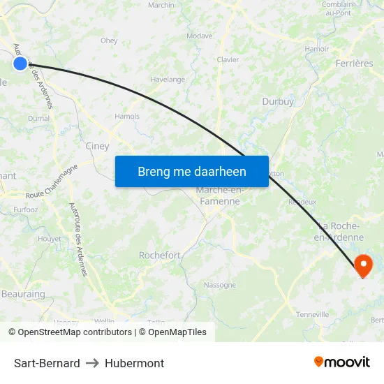 Sart-Bernard to Hubermont map
