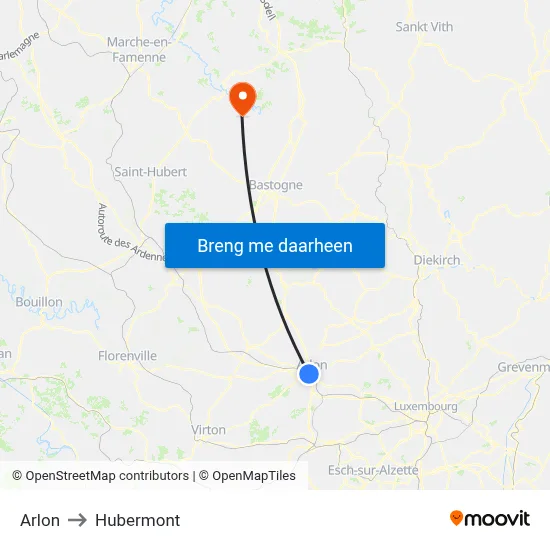 Arlon to Hubermont map