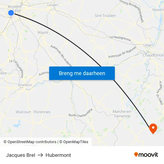 Jacques Brel to Hubermont map