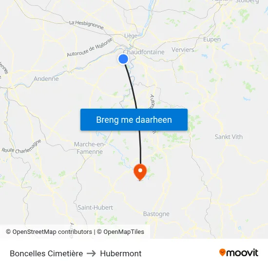 Boncelles Cimetière to Hubermont map