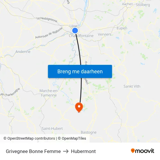 Grivegnee Bonne Femme to Hubermont map