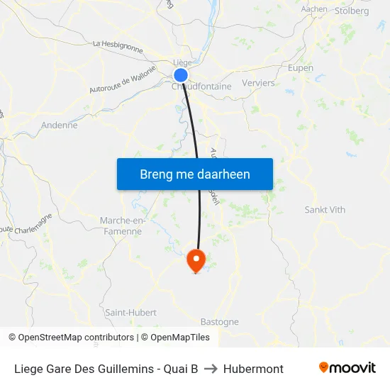Liege Gare Des Guillemins - Quai B to Hubermont map