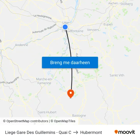 Liege Gare Des Guillemins - Quai C to Hubermont map