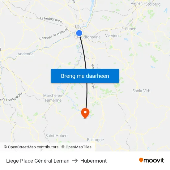 Liege Place Général Leman to Hubermont map