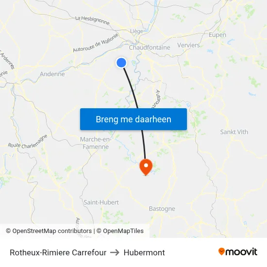 Rotheux-Rimiere Carrefour to Hubermont map
