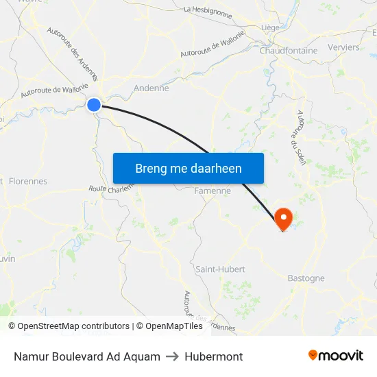 Namur Boulevard Ad Aquam to Hubermont map