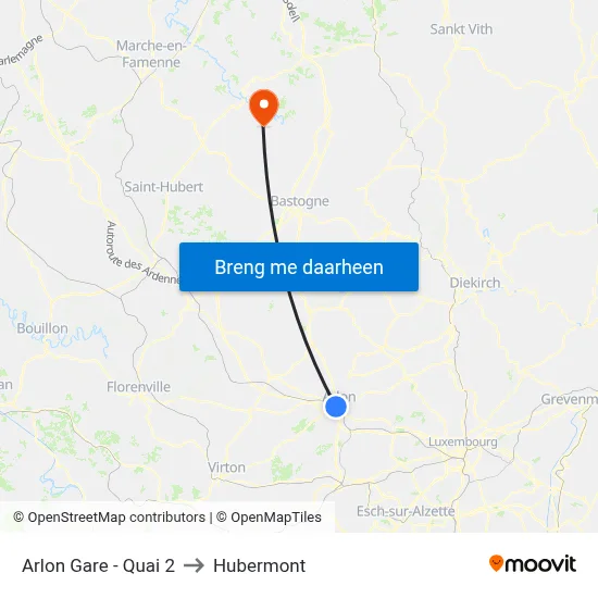 Arlon Gare - Quai 2 to Hubermont map