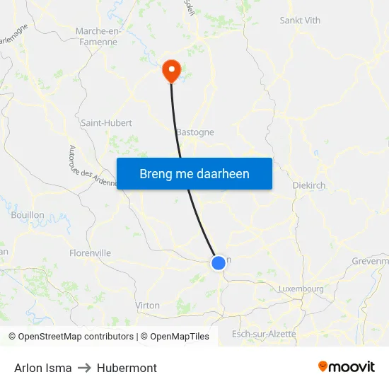 Arlon Isma to Hubermont map