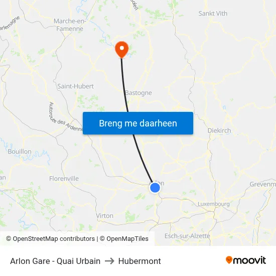 Arlon Gare - Quai Urbain to Hubermont map