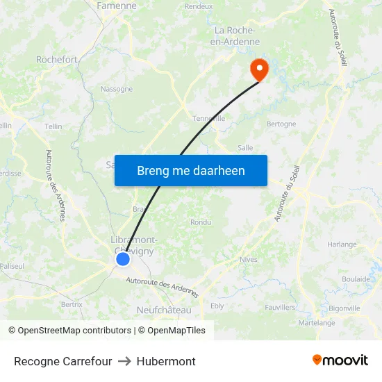 Recogne Carrefour to Hubermont map